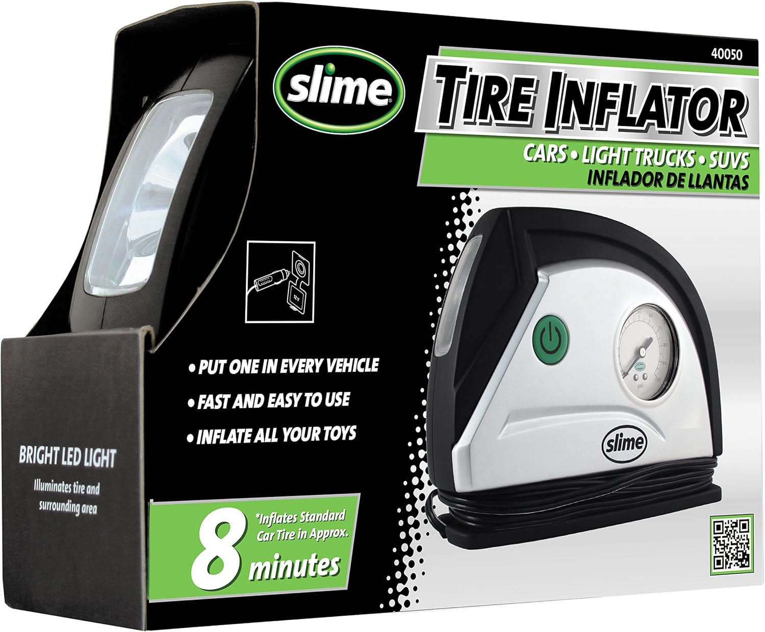 Slime 40050 12V Tire Inflator Portable Air Compressor Auto Pump with 100 psi Gauge, Long Hose and LED Light: Automotive