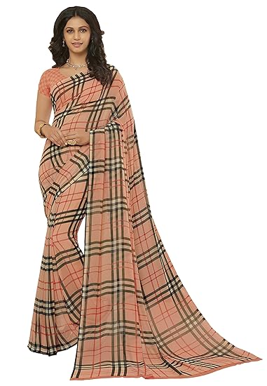 Womens Pink Georgette Printed Saree And Blouse Material_RKSCSU35117