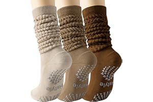 Hstyle Grip Pilates Socks for Women, Slouch Scrunch Yoga Barre Socks for Hospital Workout
