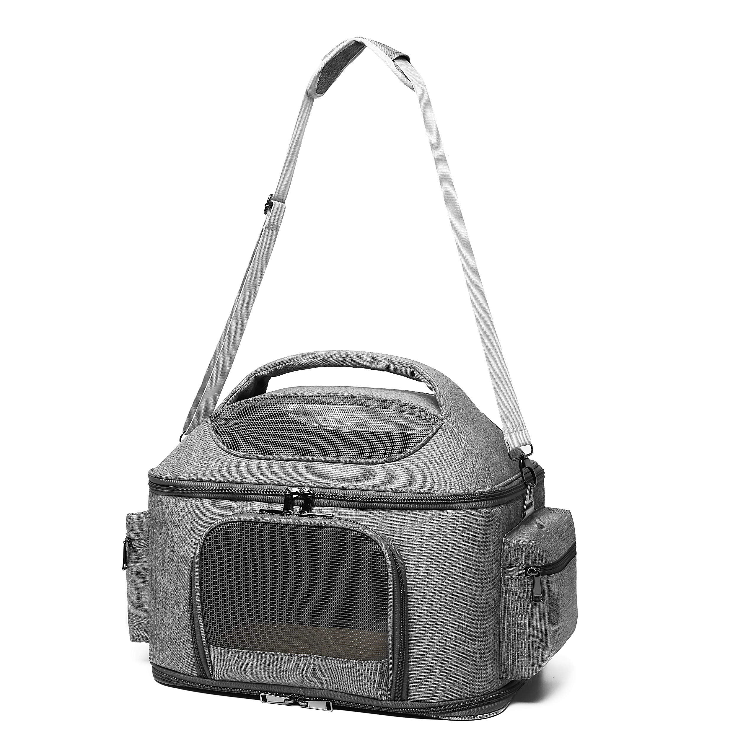 CHINSUKIDA 猫 キャリー 小型犬 キャリーバッグ ペット ソフトキャリーケース 折りたたみ 猫包 大きめ 猫用キャリーオンバッグ マット付き 3WAY お出かけ用 (グレー)商品画像