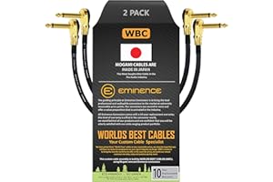 WORLDS BEST CABLES 2 Units - 12 Inch - Pedal, Effects, Patch, Instrument Cable Custom Made Made Using Mogami 2524 Wire and Eminence Gold Plated ¼ inch (6.35mm) R/A Pancake Type Connectors