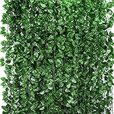 Tbestmax 315 Feet 48 Pack Artificial Ivy Leaf Plants, Green Vine Leaves, Greenery Hanging Garland, Fake Foliage Flowers for Home Kitchen Garden Office Wedding Wall Decor