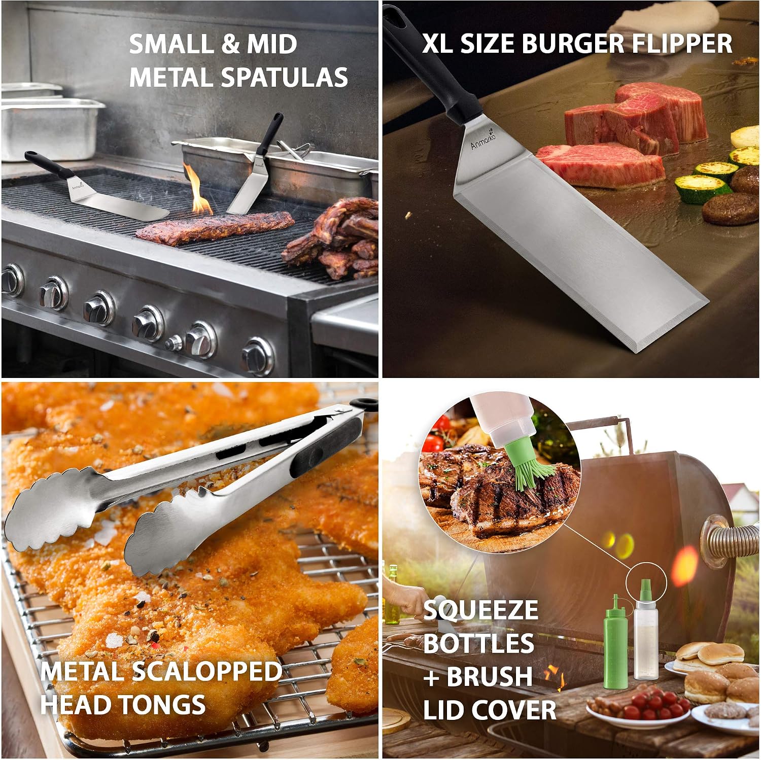 Anmarko Metal Spatula Set of 6, Griddle Accessories kit, Grill Flat Spatula Pancake Flipper Hamburger Turner - Image 3