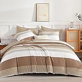 Andency Queen Comforter Set Taupe - 7 Pieces Striped Lightweight Bed in a Bag, Soft Microfiber Reversible Bedding Set with Comforter, Fitted & Flat Sheet, Pillowcases & Shams