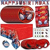 Spiderman Birthday Decorations | Spiderman Party Supplies | Serves 16 Guests | Marvel Superhero Spidey and His Amazing Friends | Table Cover, Spider Man Banner, Plates, Napkins, Masks and Button |