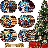 Riceshoot 30 Pieces Christmas Nativity Scene Ornaments for Christmas Tree Acrylic Jesus Nativity Ornament Christian Religious Double Sided Hanging Decor with Ropes for Xmas Tree Gifts(Retro Style)