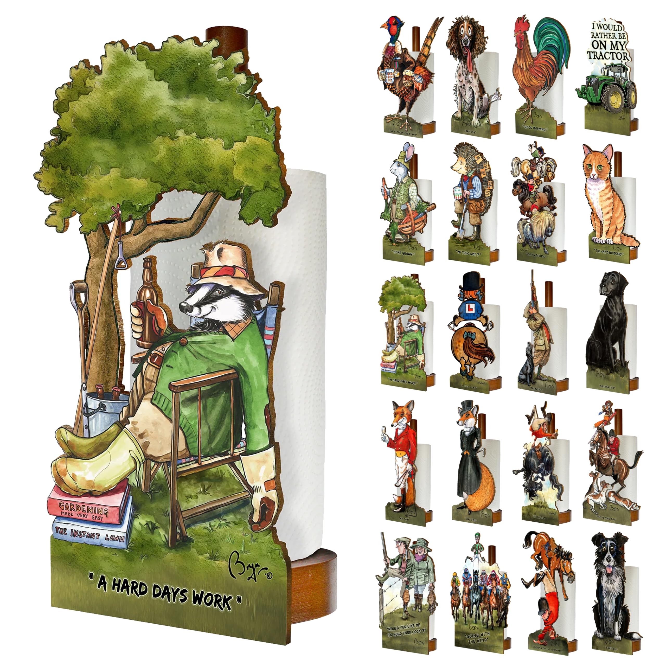 Looprints Fun Toilet Roll Storage & Kitchen Towel Holder Wooden Stand | Bryn Parry Badger Art | Novelty Kitchen & Bathroom Decor & Accessories | Unique Country Home & Gardening Gifts for Men & Women.