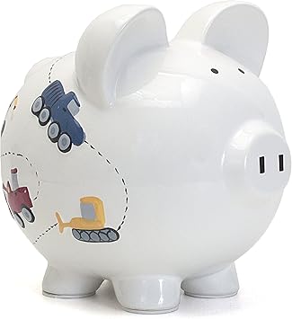 Child To Cherish Ceramic Piggy Bank For Boys Construction Trucks White Amazon Ca Baby