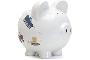 Child to Cherish Ceramic Piggy Bank for Boys, Construction Trucks, White