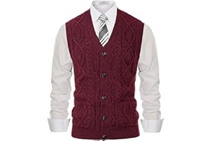 PJ PAUL JONES Men's Sweater Vest V-Neck Sleeveless Cable Knitted Cardigan Vest