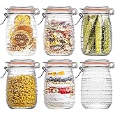 WACOI 32 Oz Glass Mason Jars with Airtight Lids 6 Pack, Wide Mouth Canning Jars with Clip Top Lids for Kitchen Storage Pickling Salad Jams Coffee Beans