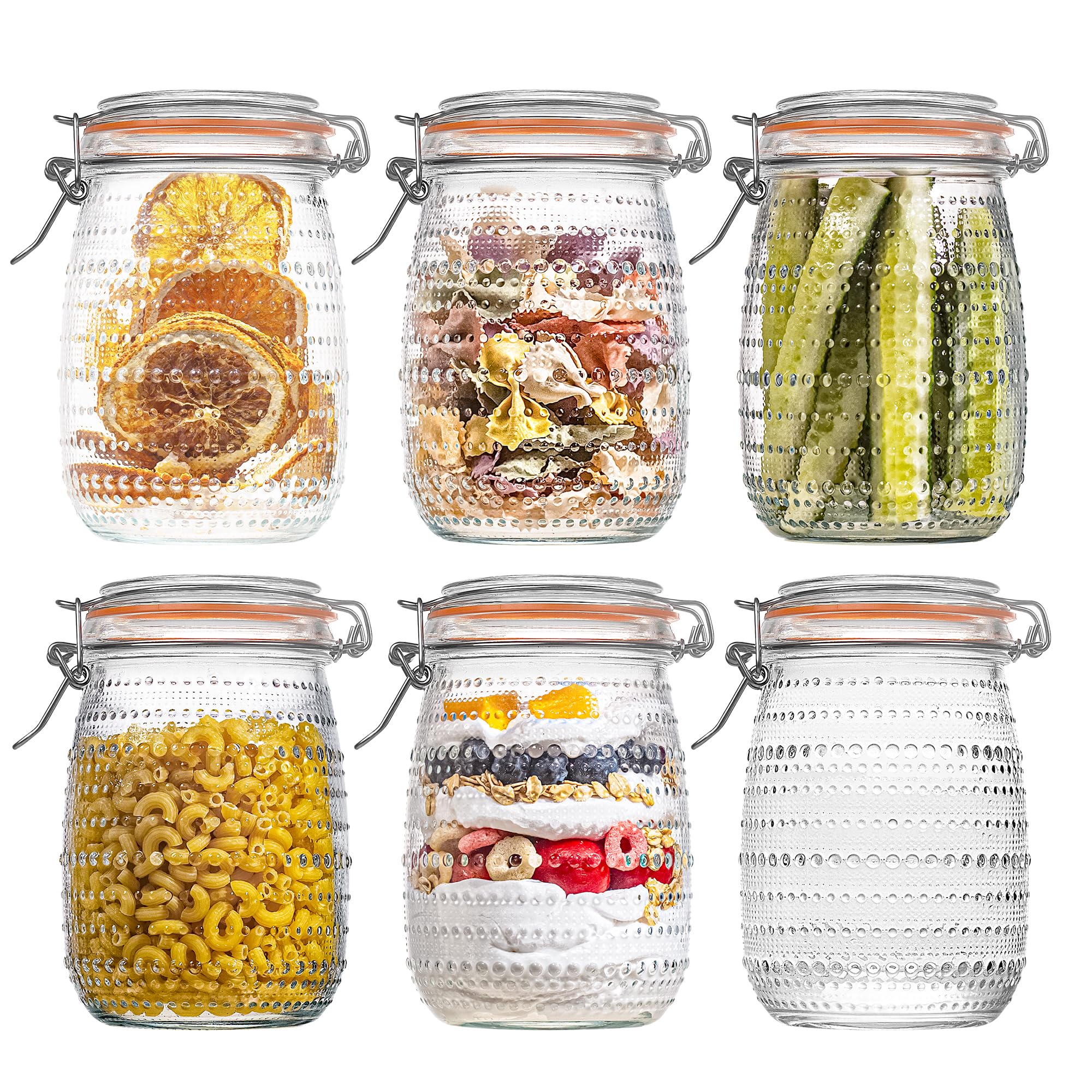 Photo 1 of 32 Oz Glass Mason Jars with Airtight Lids 6 Pack, Wide Mouth Canning Jars with Clip Top Lids for Kitchen Storage Pickling Salad Jams Coffee Beans