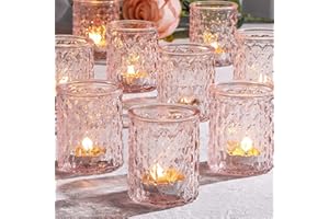 NITIME 12pcs Pink Votive Candle Holders, Tealight Candle Holder for Valentine's Day, Baby Shower Decorations for Girl, Glass Candle Holder for Wedding Centerpieces, Bridal Shower, Party Decorations