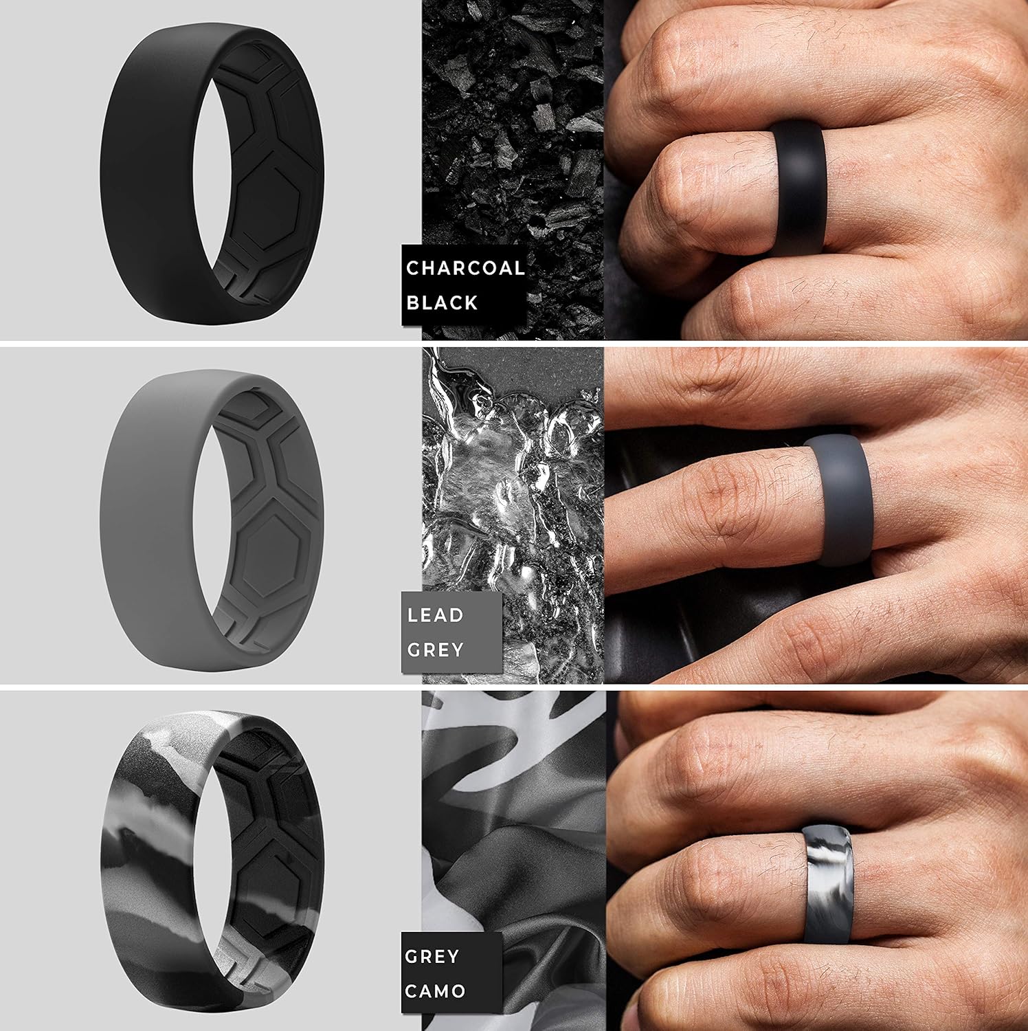 ThunderFit Silicone Rings for Men - 7 Rings / 4 Rings / 1 Ring - Breathable Patterned Design Wedding Bands 8mm Wide - 2.5mm Thick: Clothing