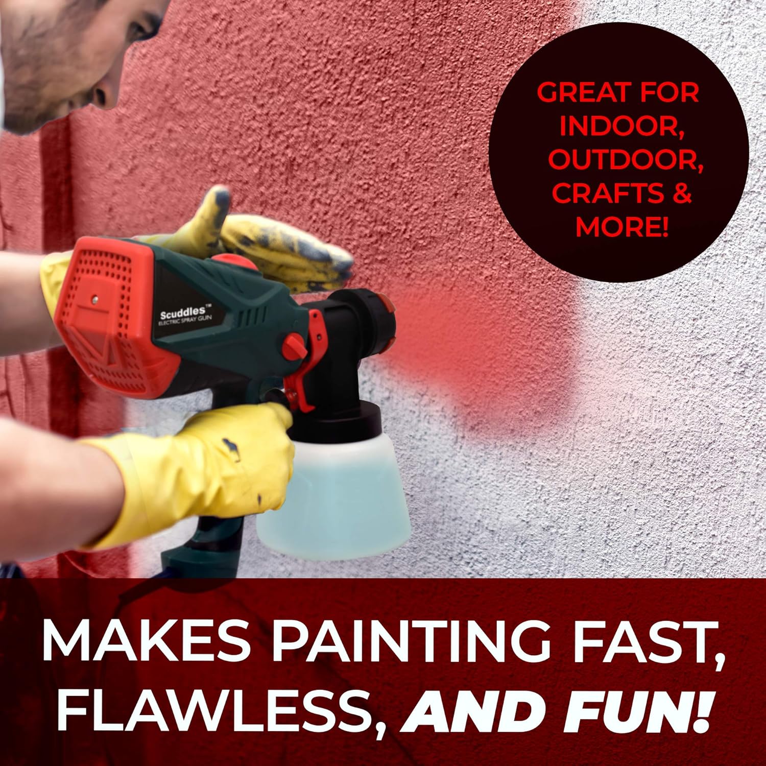 Scuddles Paint Sprayer, 1200 Watt High Power HVLP Home, and Outdoors Includes 5 Nozzle, Lightweight, Easy Spraying and Cleaning - - 