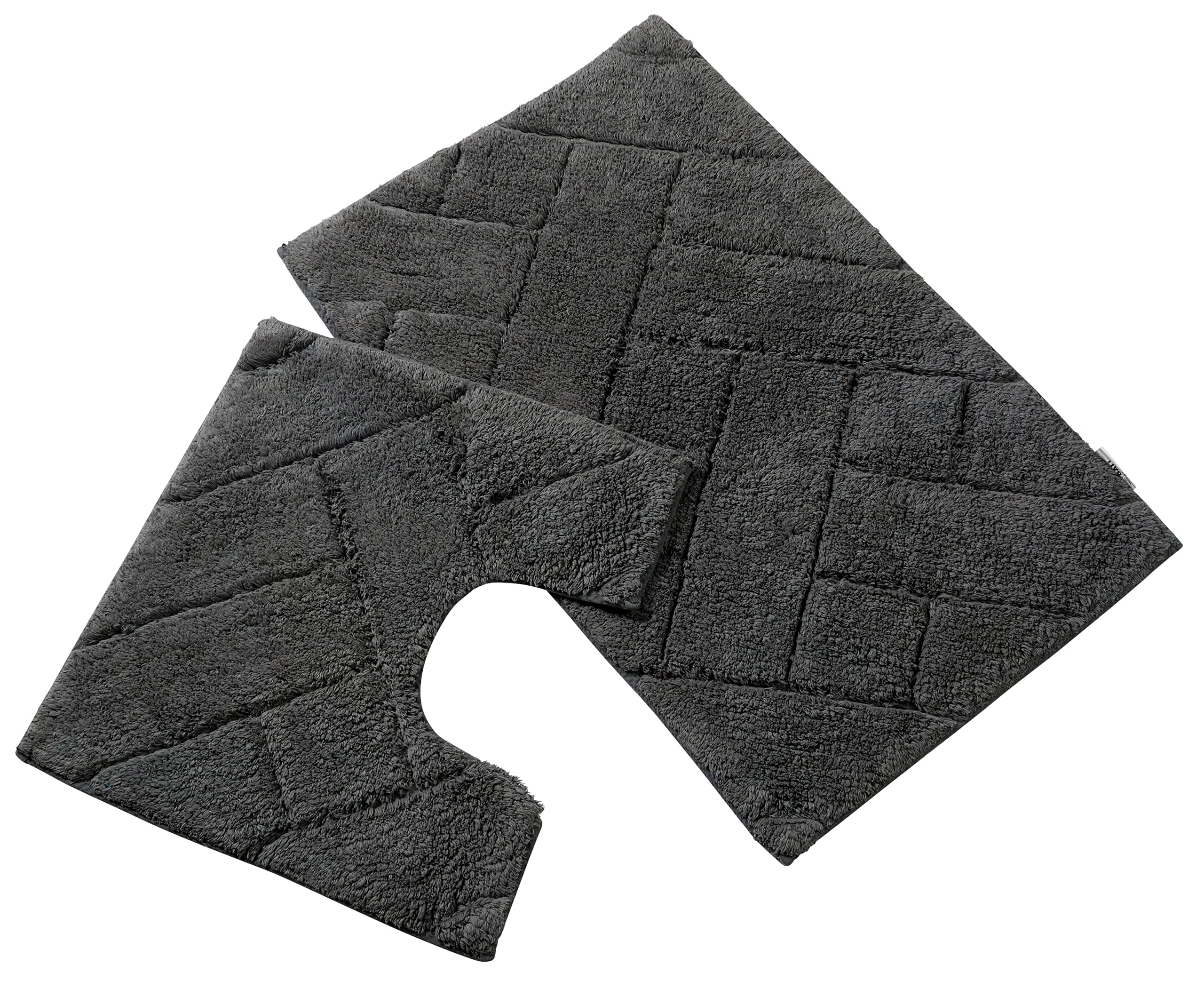 Olivia Rocco Bali 2 Piece Bath Mat Set Super Soft 100% Cotton Easy Care Plush Bath Rug + Toilet Mats Water Absorbent Pedestal Bathmat For Bathroom Toilet Shower, Charcoal