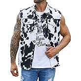 YXLUOKY Cow Print Vest Men Sleeveless Cowboy Jacket Animal Pattern Shirt Western Tops Halloween Outfit