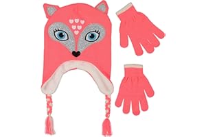 PEAK 2 PEAK Girls Knitted Animal Beanie Winter Hat & Glove Set – Warm Cold-Weather Accessories for Ages 4–9