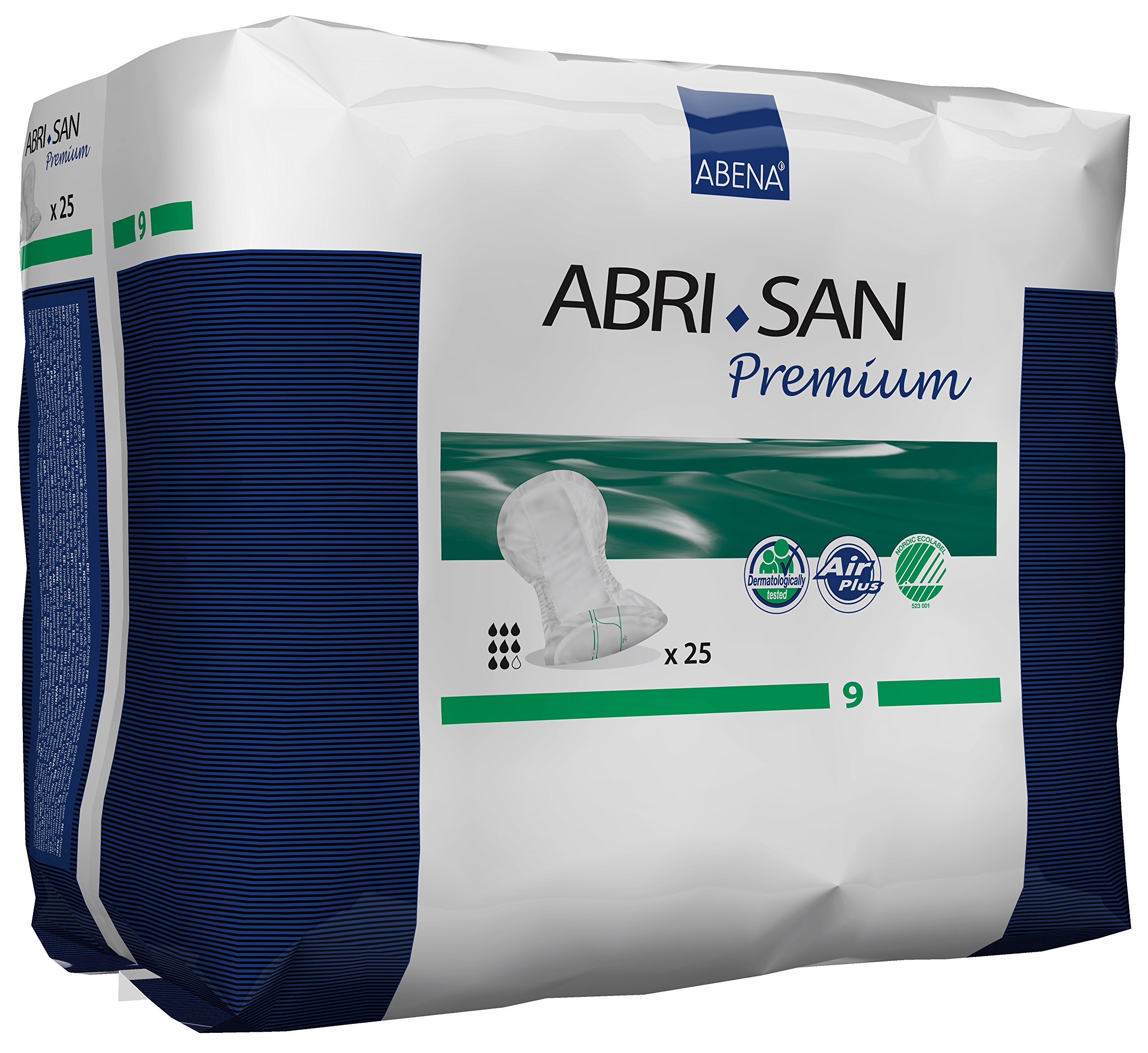 Abena Abri-San Premium Mens & Womens Incontinence Pads, Breathable & Comfortable, Fast Absorption, Discreet & Effective Shaped Incontinence Pads for Men/Women - Premium 9, 2400ml Absorbency, 4x 25PK