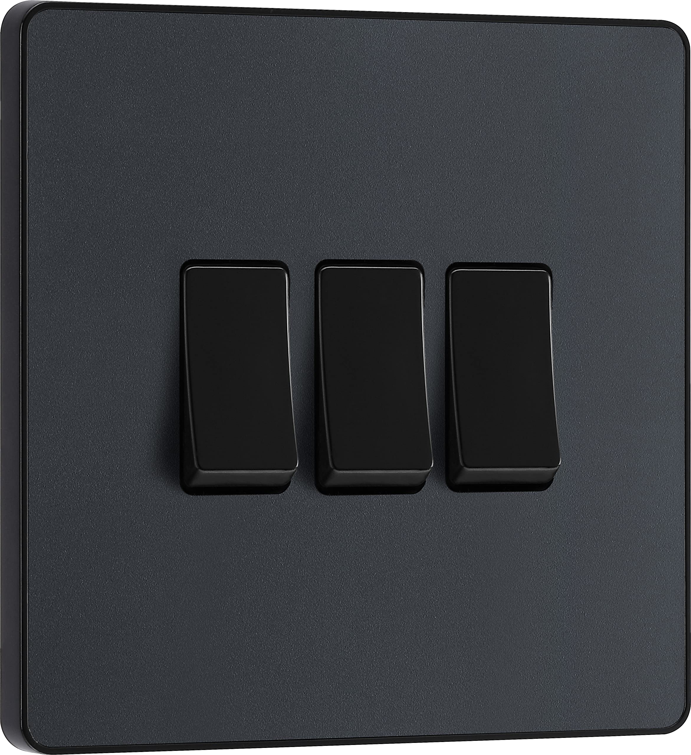 BG Electrical Triple Wall Light Switch, 2 Way, Screwless Front Plate, Round Edges, Evolve, Matt Grey, 20A, 16AX, PCDMG43B — image 1