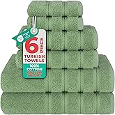 American Soft Linen Luxury 6 Piece Towel Set, 2 Bath Towels 2 Hand Towel 2 Washcloths, 600 GSM 100% Cotton Turkish Towels for Bathroom, Sage Green Towel Sets