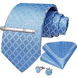 DiBanGu Plaid Tie Men's Silk Tie and Pocket Square