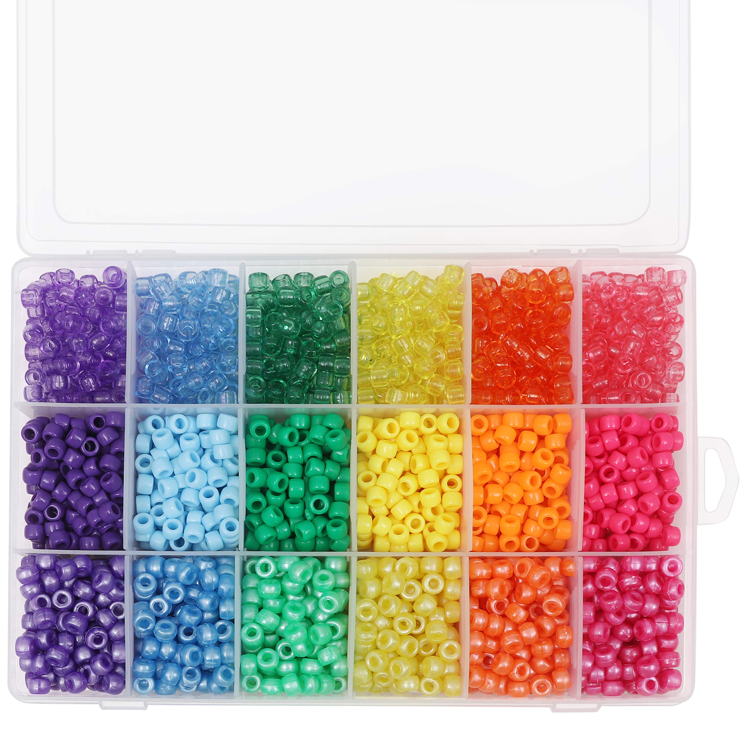 Kurtzy Rainbow Pony Beads with Storage Case (2300 pcs) - Different Coloured 6mm Barrel Beads - Bead Set for Jewellery Making, Bracelets, Necklaces, Key Chains, Beading, & Crafts