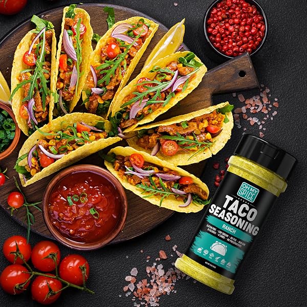 TACO SEASONING MIX RANCH SEASONING POWDER – GLUTEN FREE & LOW SODIUM MEXICAN SEASONINGS BLEND FOR TACO TUESDAY NIGHT. RANCH DRESSING POWDER FOR FAJITA & BURRITO. STREET TACOS SPICES TOPPINGS. 4OZ