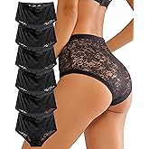 Sth Big High Waisted Underwear for Women Sexy Lace Cheeky Panties Soft Full Coverage lingerie Womens Plus Size Briefs 6 Pack