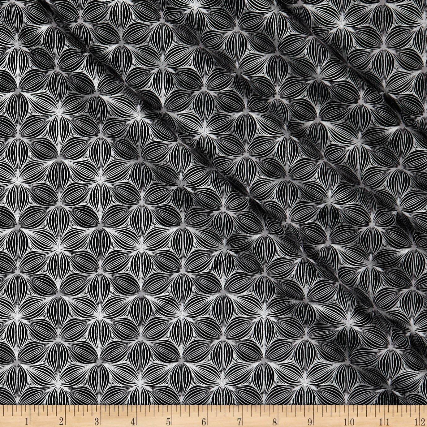 Hoffman of California Hoffman Sparkle & Fade Geo Floral Metallic Black/Silver Quilt Fabric by the Yard, Black/Silver