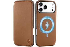 SHIELDON Slim Genuine Leather Case Wallet for iPhone 17 Pro Max 6.9" 2025 | Flip | Wireless Charging | Magnetic | RFID Blocking Credit Card Holder | Full Protective Phone Cover | Saddle Brown