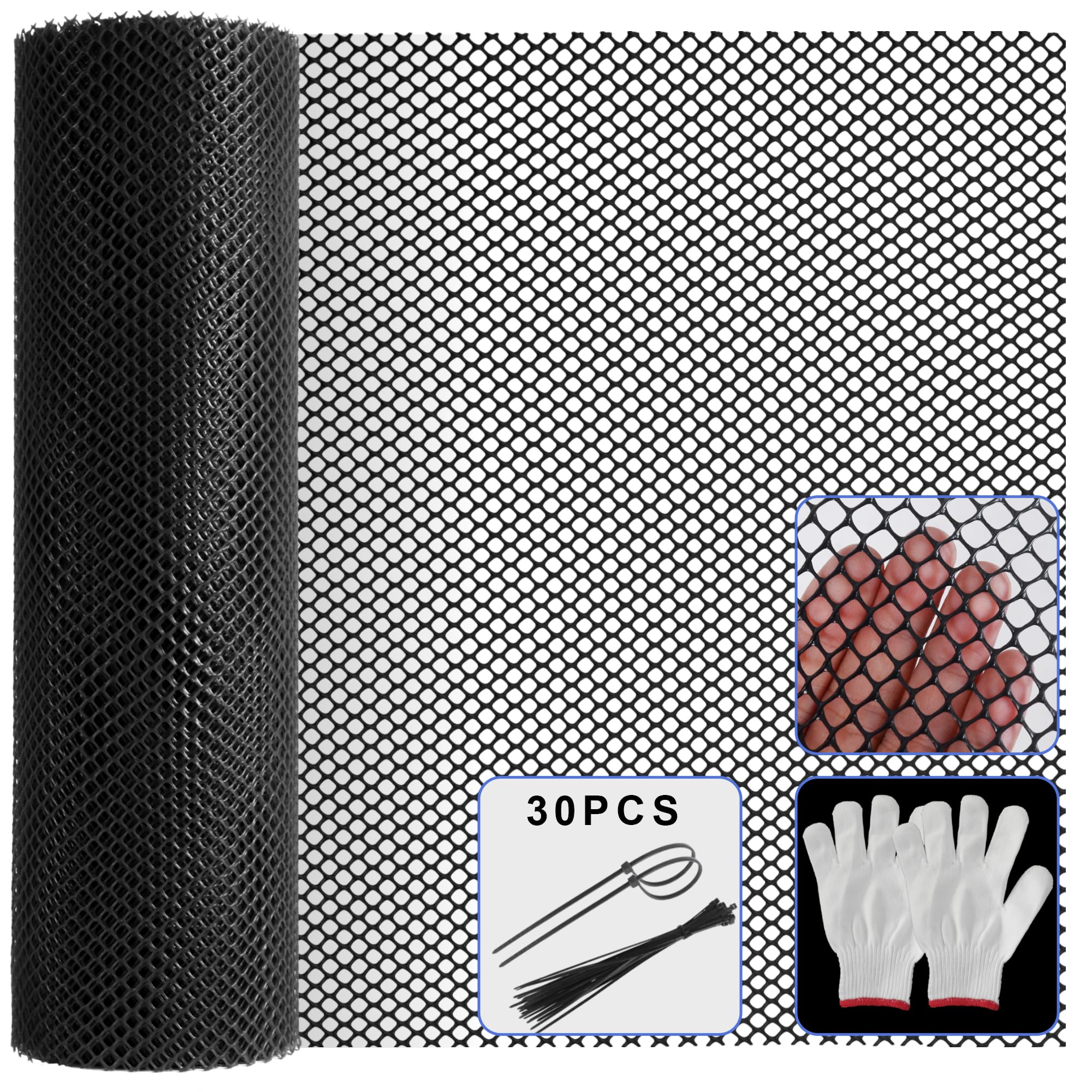 Photo 1 of 15.7 in x 19.7 FT Plastic Chicken Wire Fencing,Comes with 30 Twist Ties, Black Chicken Wire mesh,Poultry Netting,Poultry Fence,Chicken Wire for Crafts,Plastic Garden Fencing,Floral Chicken Wire