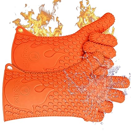 Ekogrips Max Heat Silicone BBQ Gloves - Highest Rated Heat Resistant Cooking Gloves Or Grill Gloves - Protect Your Hands And Avoid Accidents - Insulated Waterproof Five-Fingered Grip - 3 SIZES!