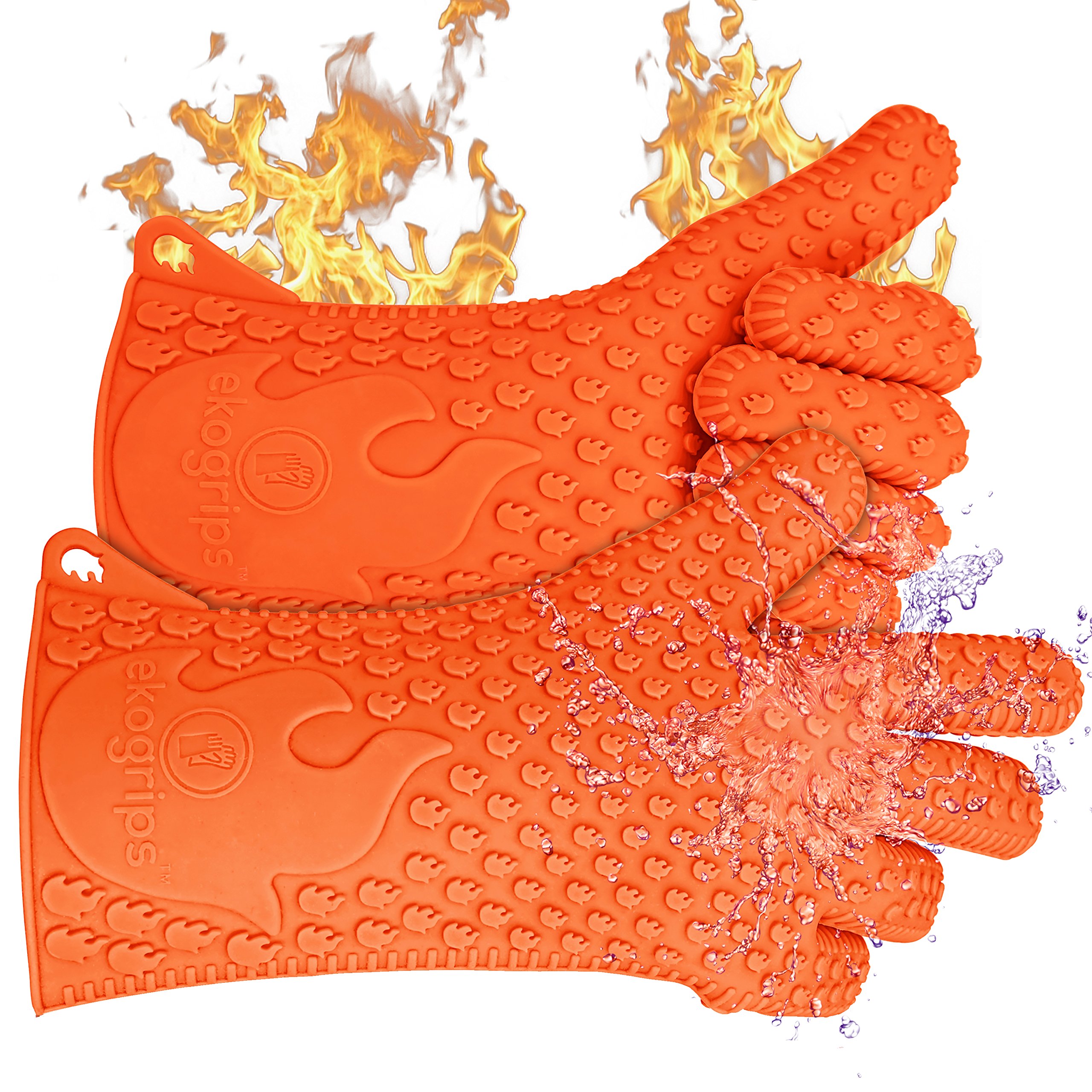 Jolly Green Products BBQ Oven Gloves | Best Versatile Heat Resistant Grill Gloves| Insulated Silicone Oven Mitts for Grilling | Waterproof | Full Finger, Hand, Wrist Protection | 3 Sizes