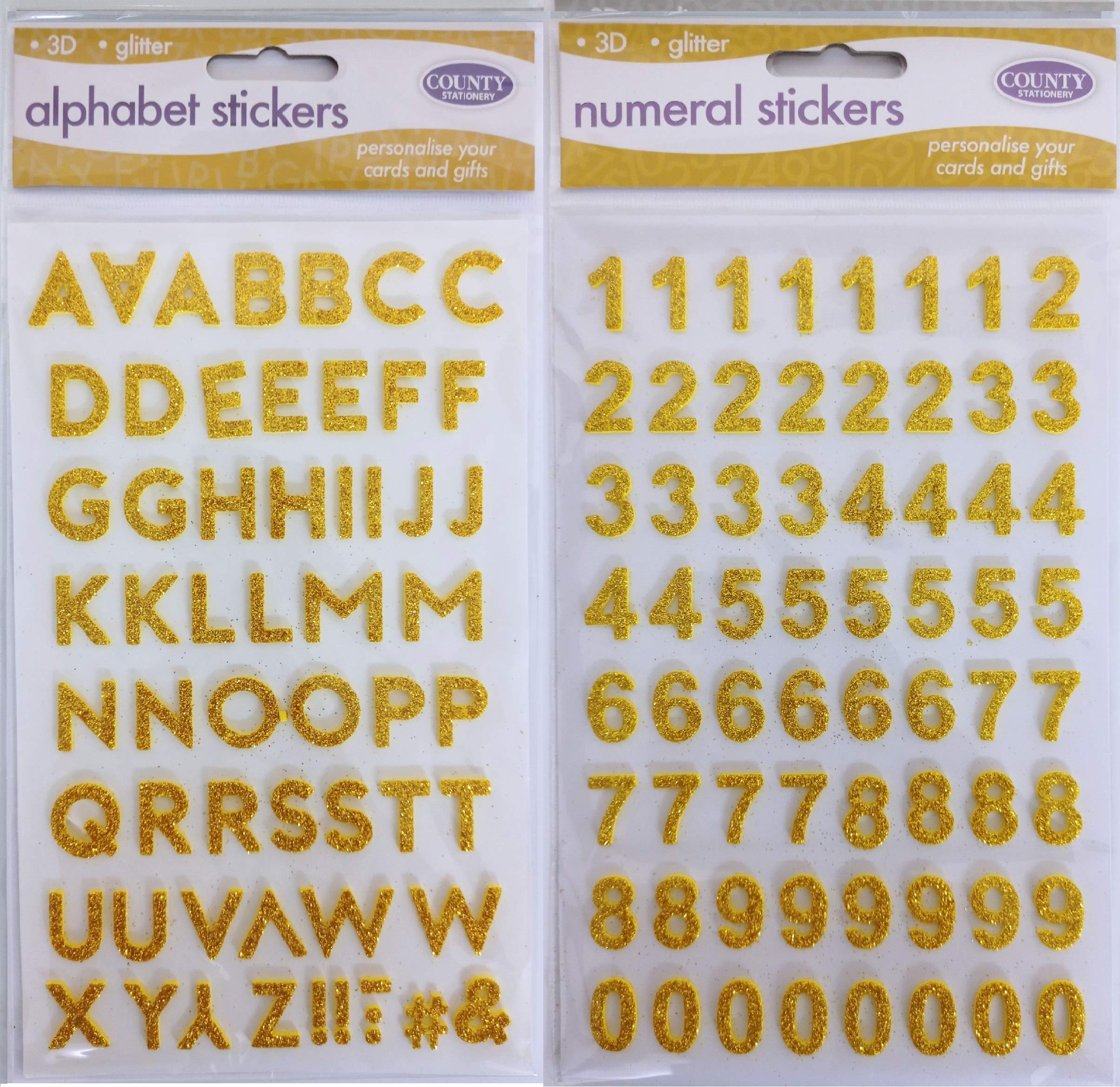 17mm 3D Glitter Alphabet & Number Stickers Letters Gold Sticky Sticker Sheet Scrapbooking Decoration Cards Christmas Personalised Xmas Card Art Craft Glittery