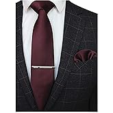 JEMYGINS Solid Color Formal Necktie and Pocket Square Tie Clip Sets for Men