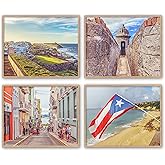 Vintage Vibrant Puerto Rico Photography Photographic Prints, Set of 4, Unframed, San Juan, San Felipe Del Morro Castle, Beach Coastal Art Decor Poster Sign, 8x10 Inches