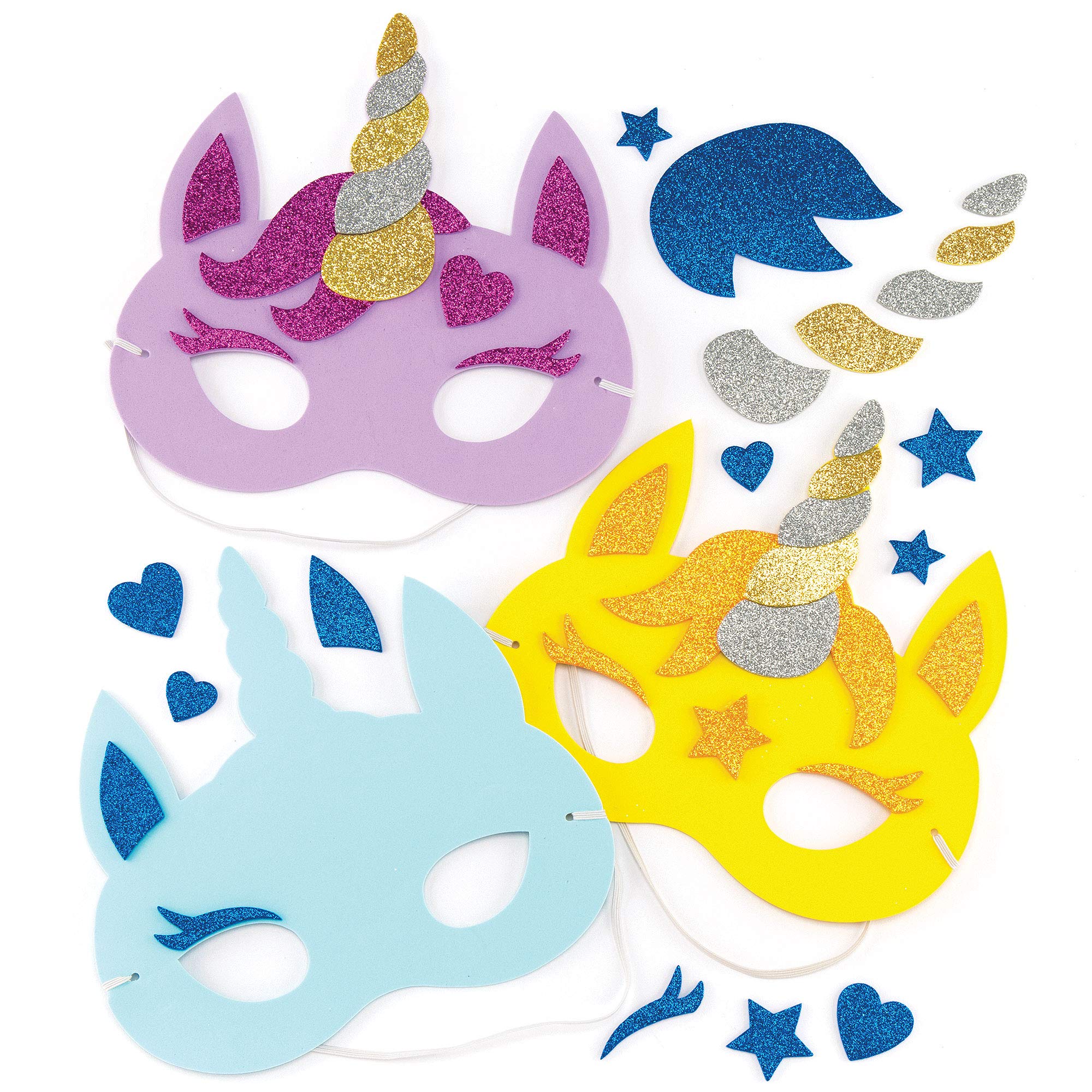 Baker Ross AR394 Unicorn Foam Mask Kits — Ideal Craft for Kids to Make and Wear as an Accessory for Halloween Costumes, Fancy Dress, Parties and More (Pack of 4)