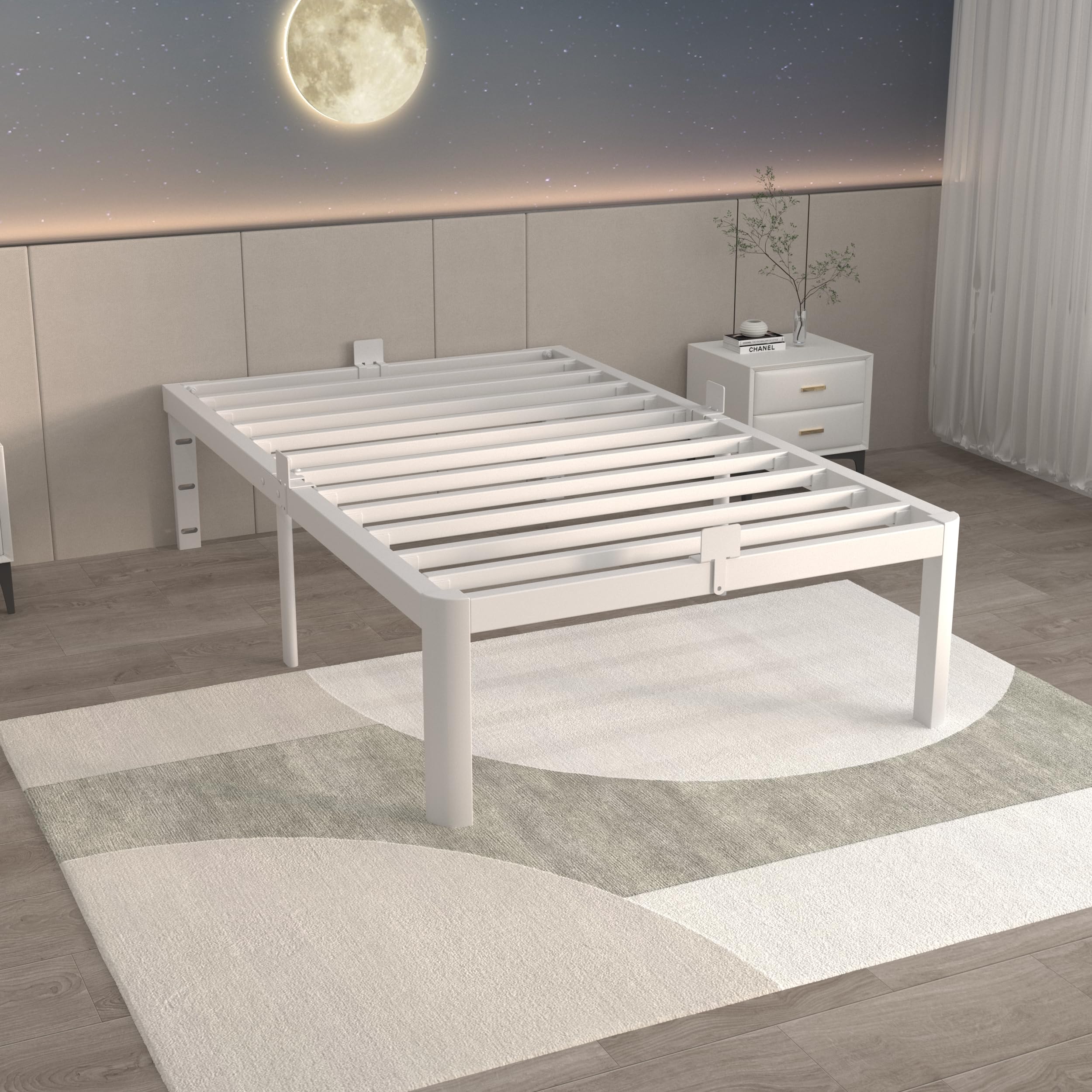 Photo 1 of **MISSING HARDWARE***ITIMIDI 16 Inch White Twin Bed Frames No Box Spring Need, Metal Platform Bed Frame Twin Size, Heavy Duty Steel Support 3500 LBS, Noise Free, Easy Assembly