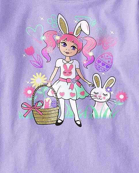THE CHILDREN’S PLACE BABY GIRLS AND TODDLER SHORT SLEEVE GRAPHIC T-SHIRT, PURPLE EASTER GIRL, 12-18 MONTHS US