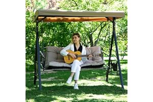 AMTARP Outdoor Swing Cushions, 3 Seat Porch Swing Cushion Replacement with Backrest, Swing Cushions for Outdoor Furniture, for Patio,Backyard,Porch Garden Bench Cushion(Khaki 55 * 40 in)