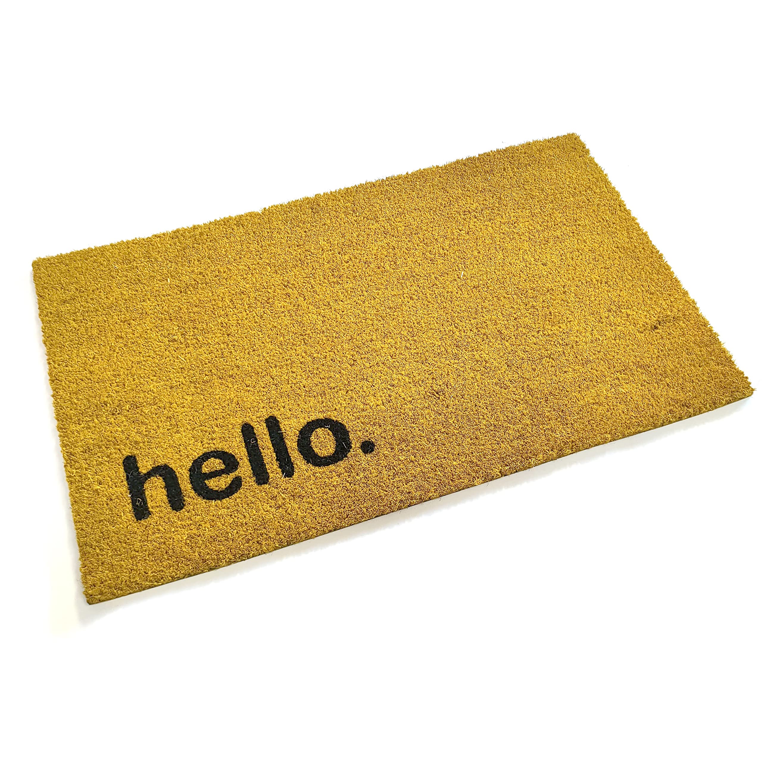 Black Ginger Bright Yellow 'Hello' Doormat - Durable Coir Entrance Mat for Indoor/Outdoor Use