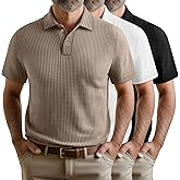 Riyiper 3 Pack Men's Big and Tall Waffle Henley Shirts, Button Collared Short Sleeve Lapel V Neck Side Split Basic Tees