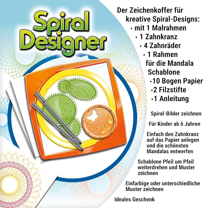 Spiral-Designer, Zeichnen Lernen für Kinder ab 6 Jahren, Kreatives Zeichen-Set für farbenfrohe Spiralbilder und Mandalas