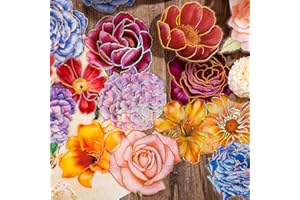 Knaid 80 Pieces Large Size Flower Stickers with Gold Holographic Outlines, Glitter Shiny Floral Waterproof Decorative Decals for Scrapbooking Supplies Junk Journal Bullet Journals Planners