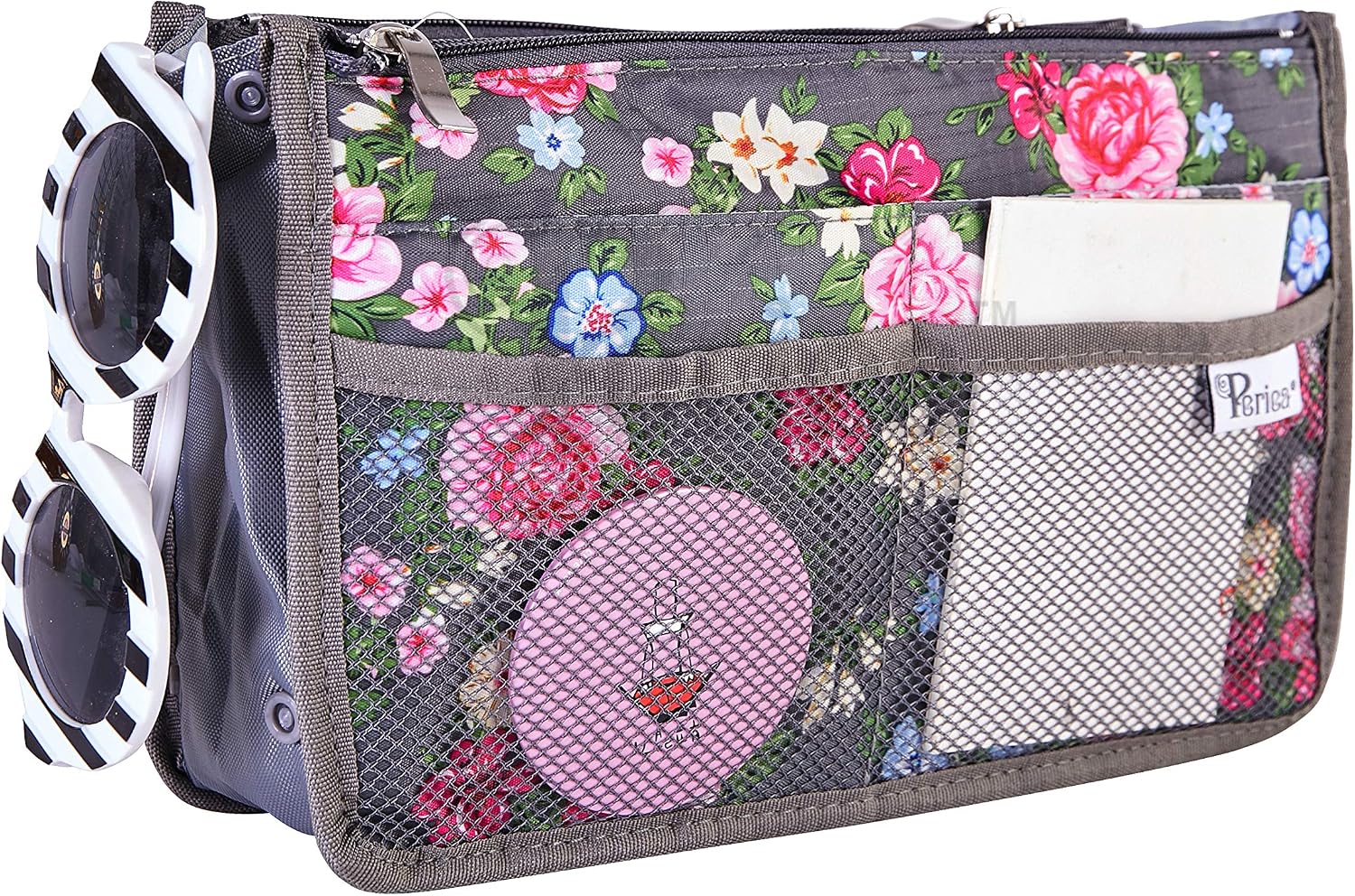 Periea Chelsy Handbag Organiser Insert (Floral Grey, Medium) - Image 5