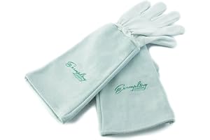EXEMPLARY GARDENS Rose Pruning Gloves for Men and Women - Thorn Proof Goatskin Leather Gardening Gloves with Gauntlet (Small，Natural）