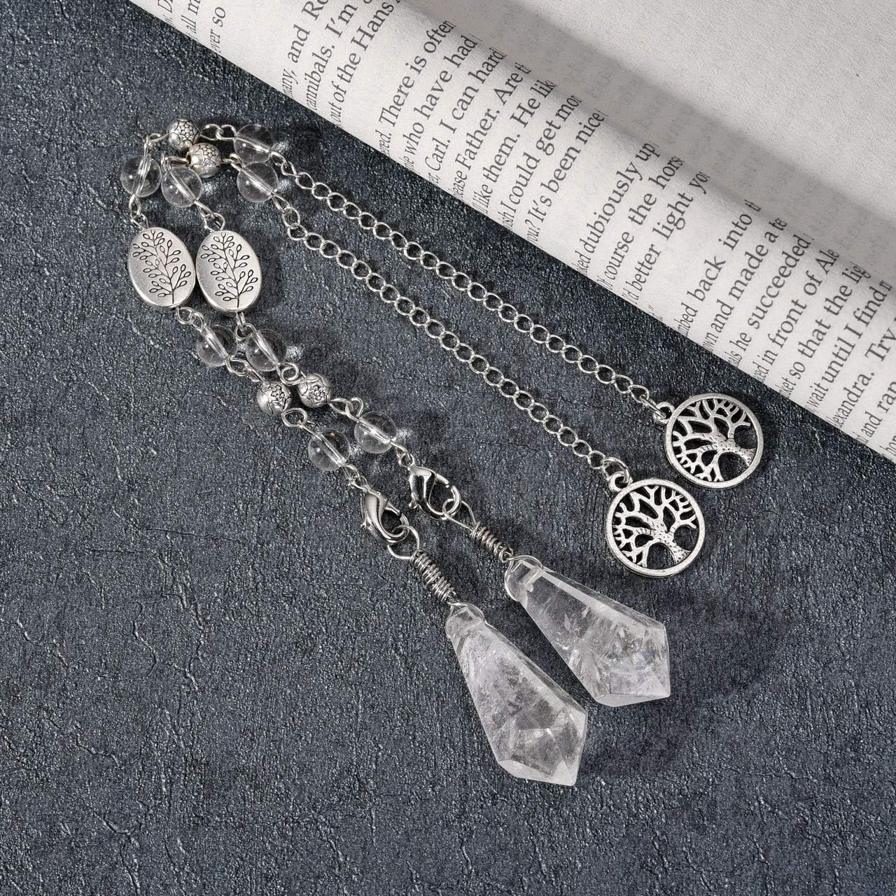 CrystalTears Natural Clear Quartz Crystal Pendulum Hexagonal Healing Crystal Point Dowsing Pendulum Necklace for Divination Chakra Reiki Healing Meditation Balancing - Image 4