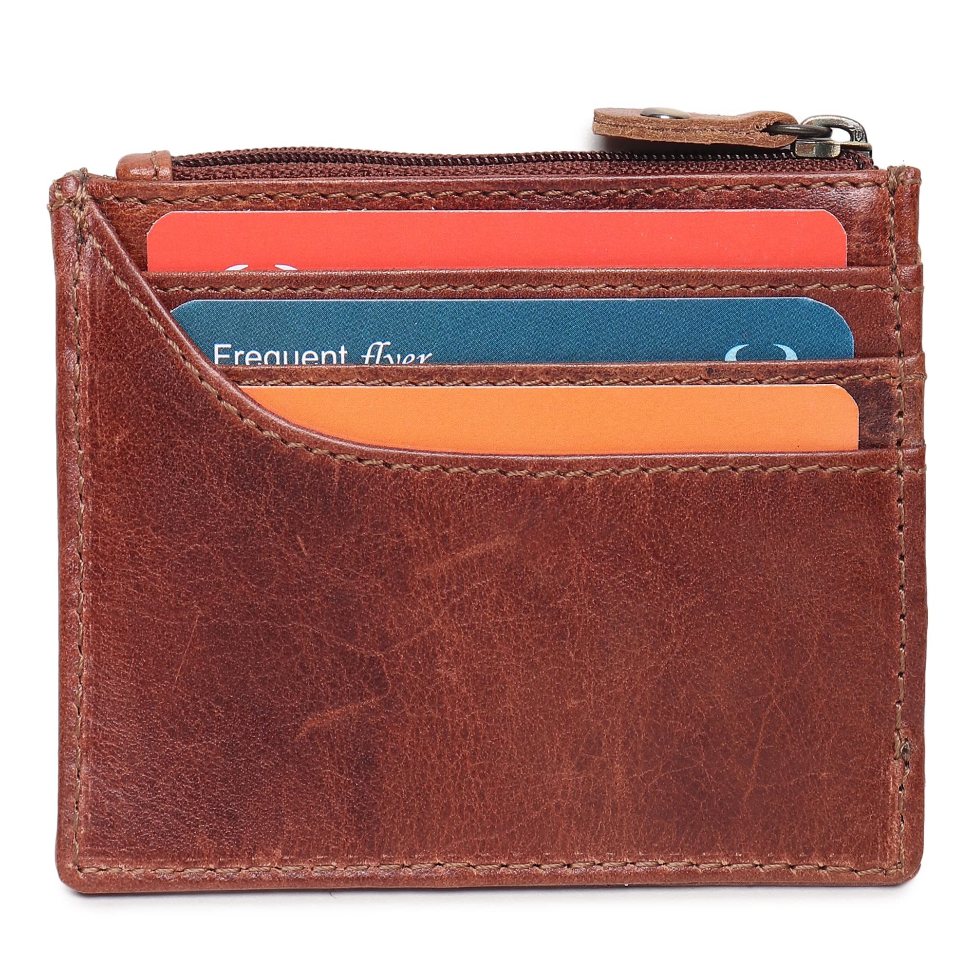Genuine Leather Bifold Wallet for Men - Slim Design - Front Pocket Purse - RFID (Brown Crunch)