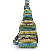 Coton Pose Women sling bag Elephant canvas large boho backpacks bohemian Crossbody Bag (green yellow)
